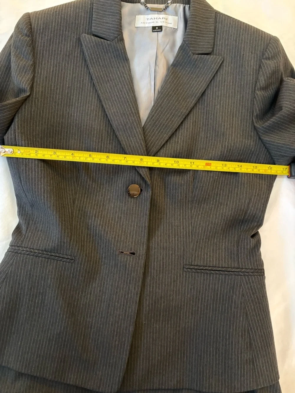 Tahari Classic Women's Charcoal Pinstripe Blazer & Skirt Set - Picture 5 of 15